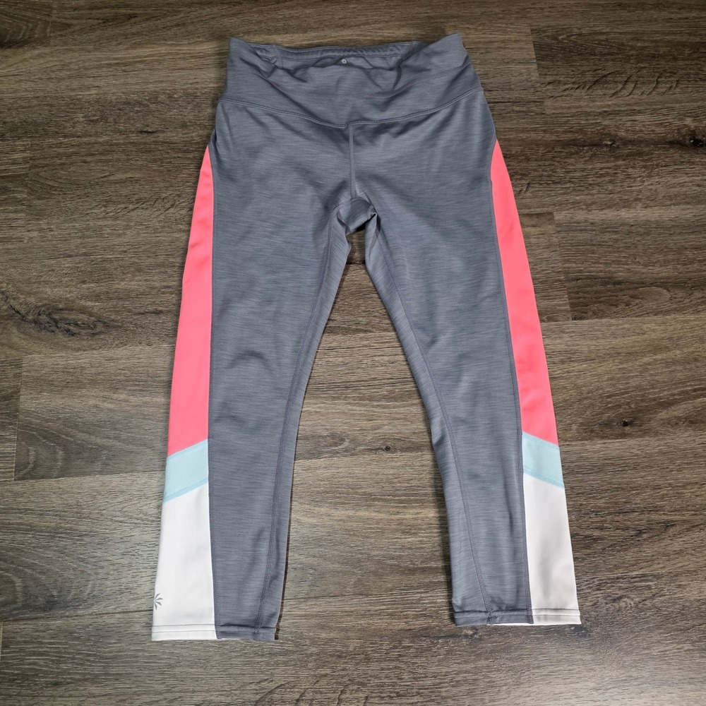 Athleta Womens Small Be Free Crop Leggings Gray Pink Colorblock Running Tight‎